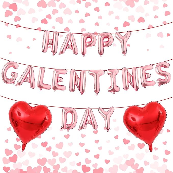 Happy Galentines Day Balloons Banner, 16 Inch Pink Galentine Letters Balloons Decorations 18 Inch Red Heart Foil Mylar Balloon for Women Ladies Galentine's Valentines Day Party Decoration Supplies