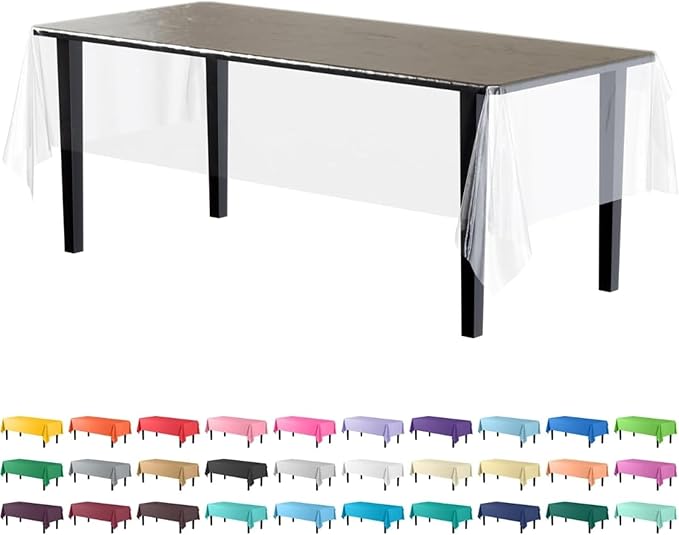 Exquisite 12-Pack Premium Plastic Tablecloth Pack of 12 Premium Plastic Tablecloth 54 Inch x 108 Inch Rectangle Table Cover - Clear
