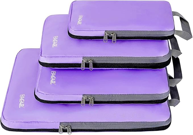 BAGAIL 4 Set/6 Set/8 Set Compression Packing Cubes Travel Accessories Expandable Packing Organizers(Lavender ClothPattern 4 Set)