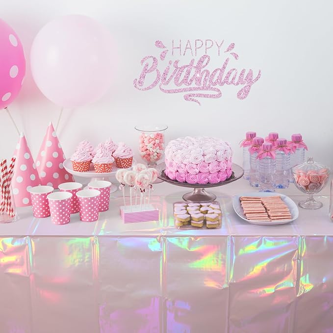 6 Pack Iridescent Light Pink Tablecloth for Parties, Pastel Pink Holographic Plastic Table Cover, Disposable Laser Baby Pink Table Cloth for Birthday Wedding Baby Shower Party Decorations, 54x108 Inch