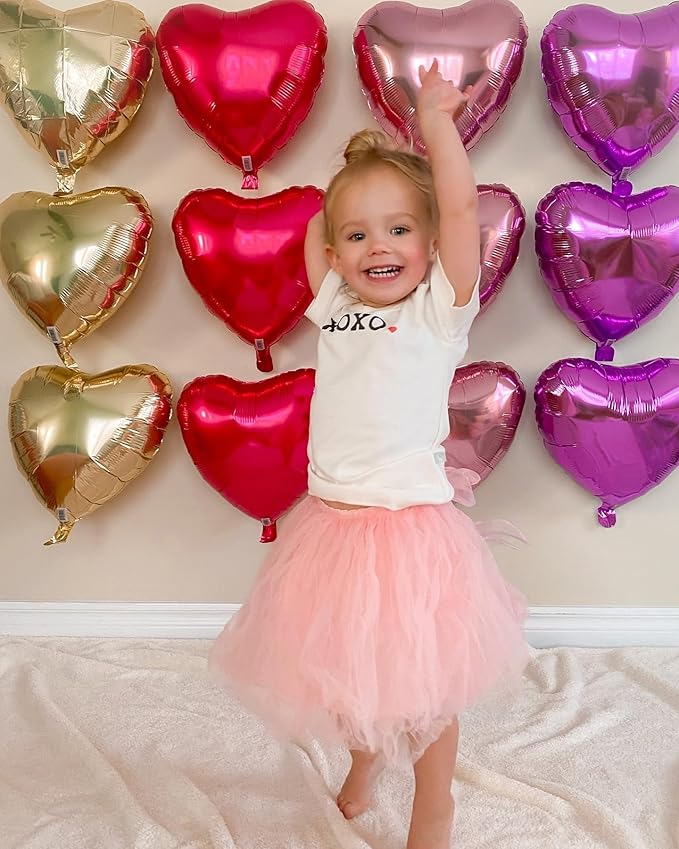 Red Heart Shaped balloons Pack of 12,18 Inch Silver Love Valentine Balloons Pink Heart Romantic Balloons For Valentines Day Propose Marriage Wedding Bridal Shower Engagement Party Decorations