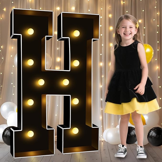 Pooqla 3FT Marquee Light Up Letters, Black LED Party Decor Large Marquee Letters 3 Feet Tall, Giant Mosaic Letter for Birthday Graduation Anniversary Wedding Decoration, Letter H