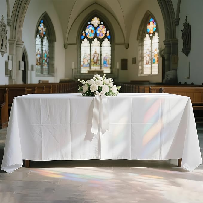 WIGENIUS 2 Pack White Table Cloth Rectangle Tablecloths 70X120 Inch,Polyester Table Cloth for 8 Foot Rectangle Tables,Wrinkle Resistant Washable Fabric Table Covers for Party,Wedding Banquet