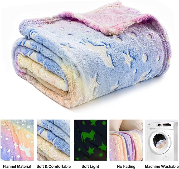 Unicorn Glow in The Dark Blankets for Kids, Soft Fleece Blankets for Girls/Toddler, Unicorns Gifts for Girls Age 3-12 50"x 60"