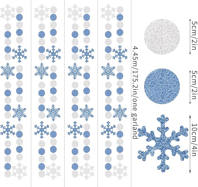 Snowflake-Snow Silver-Blue Christmas Party-Decorations Garland - 58Ft White Winter Wonderland Frozen Hanging Paper Streamers Banner,Birthday Baby Bridal Shower Wedding New Year Supplies Decor Ouruola