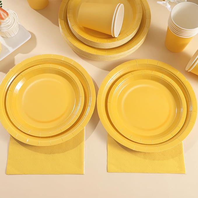 200Pcs Yellow Birthday Decorations, Yellow Plates and Napkins Party Supplies Serves 50, Yellow Paper Plates for Bee Sun Sunshine Baby Shower Easter Mardi Gras Spring Summer Party Decorations