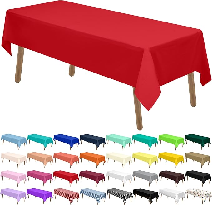 Red Plastic Tablecloths - 2 Pack Disposable Table Covers 54 x 108 Inch Bridal Shower, Party, Picnic, Birthday, Wedding, Banquet Use - PEVA Table Cloths 8 ft Rectangle