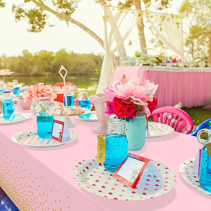 12 Pack Pink and Gold Plastic Tablecloth for Parties, Pink Disposable Table Cloth for Rectangle Tables, Gold Stamping Dot Confetti Light Pink Tablecloth for Birthday Wedding Baby Shower Party, 54x108"