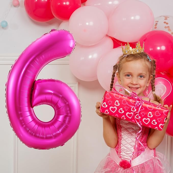 Hot Pink 6 Balloon,40 Inch Number 6 Balloon,6 Birthday Balloon Decorations, Foil Mylar Helium 6 Balloon Number for Birthday Party Decorations