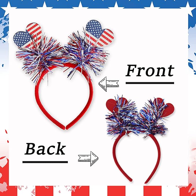 4th of July Headband Independence Day Hair Accessories Patriotic Party Hair Supplies American Flag Love Heart Design Blue Red Ribbon Hair Decoration Cute Hair Hoop for Women Girls Kids 1 Pcs