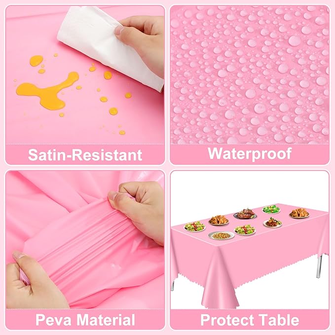6 Pack Plastic Pink Tablecloth, 54 X 108Inch Pink Party Table Covers Scalloped Easter Table Cloths for Rectangle Tables Disposable Tables Cover for Baby Bridal Shower Tea Party Mother's Day Wedding