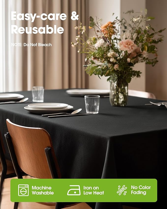 Pureegg Rectangle Table Cloth 70" x 120" – Durable Polyester Tablecloth Offers Reusable & Washable Protection, Ideal for Outdoor Party, Picnic, Wedding, Banquet and Birthday, 1 Pack, Black