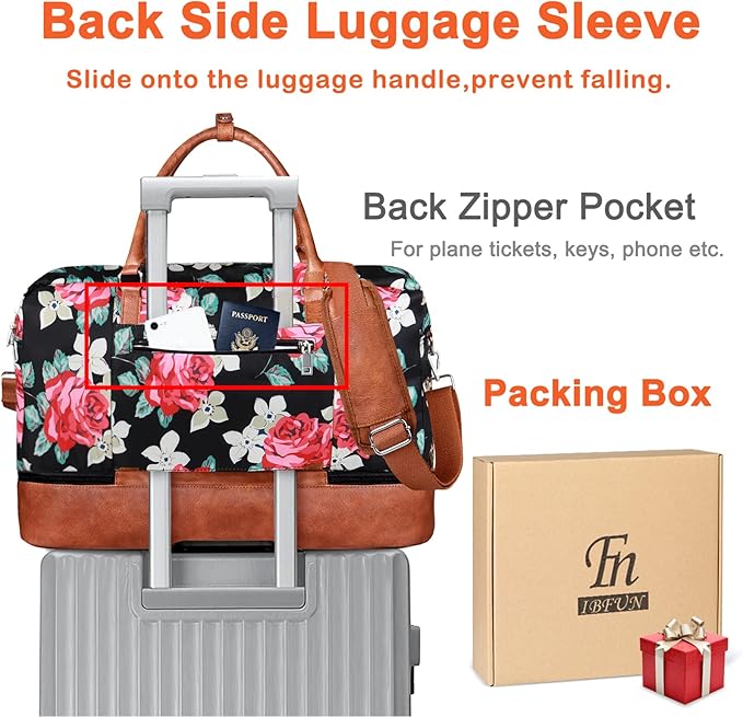 IBFUN Weekender Bags for Women, 21" Weekender Travel Bag, Travel Duffle Bag with Shoe Compartment Carry on Overnight Duffel Bag for Weekend Travel Business Trip, 3PCS