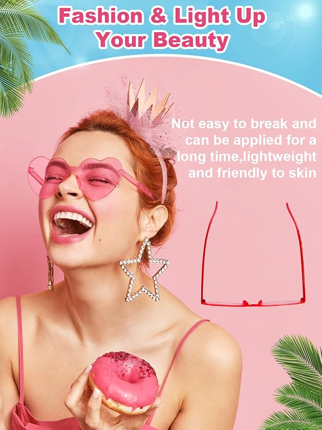 12 Pairs Heart Shaped Sunglasses for Women Colorful Glasses Fun Trendy Transparent Heart Sunglasses Party Favor (Pink Series)