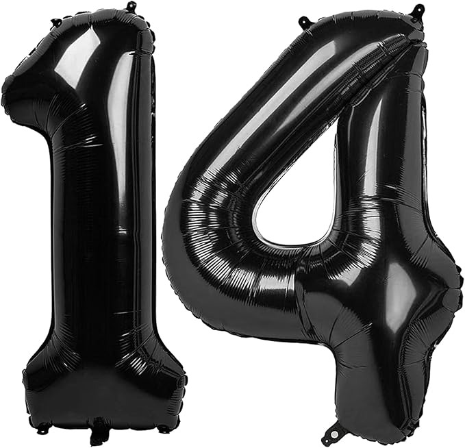 40 Inch Black Large Number 14 Birthday Balloon, Giant Numbers 14 41 Balloons, Foil Mylar Big Balloons for Anniversary Graduation Supplies Decorations