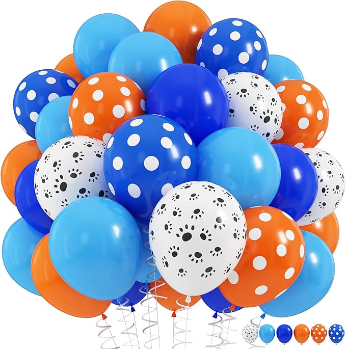 Blue and Orange Balloons Set, 12 Inch Orange Royal Pastel Dark Blue Balloon with Paw Print Balloons for Boys Girls Dog Puppy Paw Theme Decor Baby Shower Birthday Party Decorations Supplies