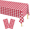 Mulbozy 2 Pcs Red and White Checkered Tablecloth, 54 × 108 inches Disposable Red Plaid Table Covers Plastic Gingham Tablecloth for Outdoor Picnic Birthday Baby Shower Holdiay Party Decoration