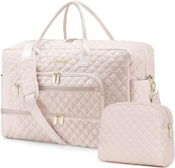 Weekender Overnight Bag Women: Large Travel Duffle Bag with Shoe Compartment & Wet Pocket Carry On Tote Bag Gym Duffel Bag with Toiletry Bag Bag for Hospital Beige