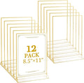 Floroom 12 Pack 8.5x11 Inch Clear Acrylic Sign Holders, Double-Sided Gold Display Stand Picture Frames for Table Numbers, Menus, Flyers, Weddings, and Offices