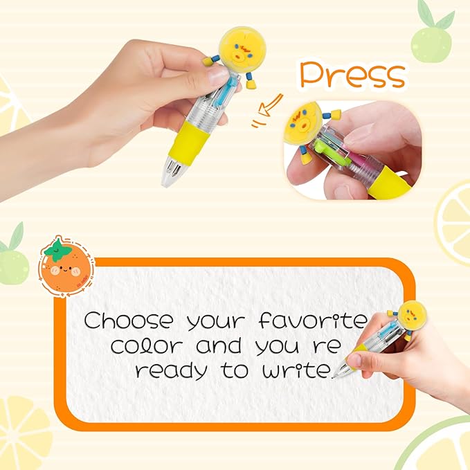 CZWZ 30Pcs Mini Multicolor Pens in One 4-in-1 Cute Pens Bulk for Kids, Ballpoint Pen for Birthdays and Children's Parties, Fun Gifts Assorted Ink Kawaii Pen(Fruits and Animals)