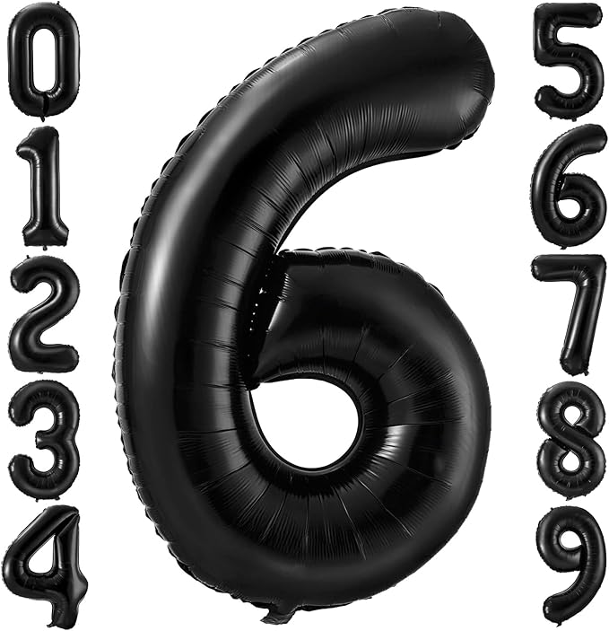 Black 6 Balloon Number,40 Inch Number 6 Balloon Large Black 6 Foil Mylar Helium Balloon for Birthday Party Decorations