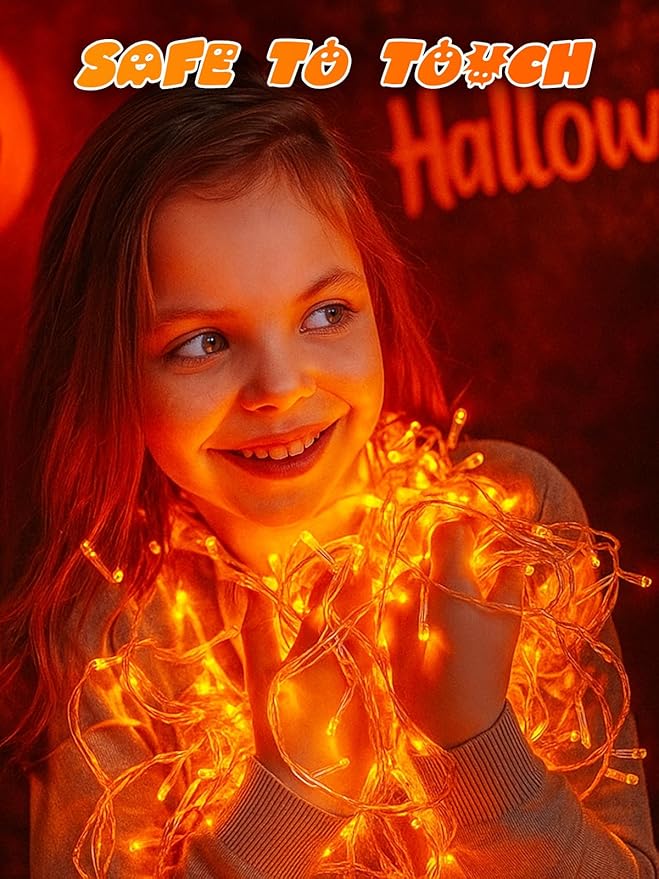 Halloween String Lights Battery Operated with Auto Timer, 33FT 100 LED Waterproof Orange String Lights with 8 Modes, Fairy Twinkle Light for Indoor & Outdoor Bedroom Fall Decor Halloween Decorations