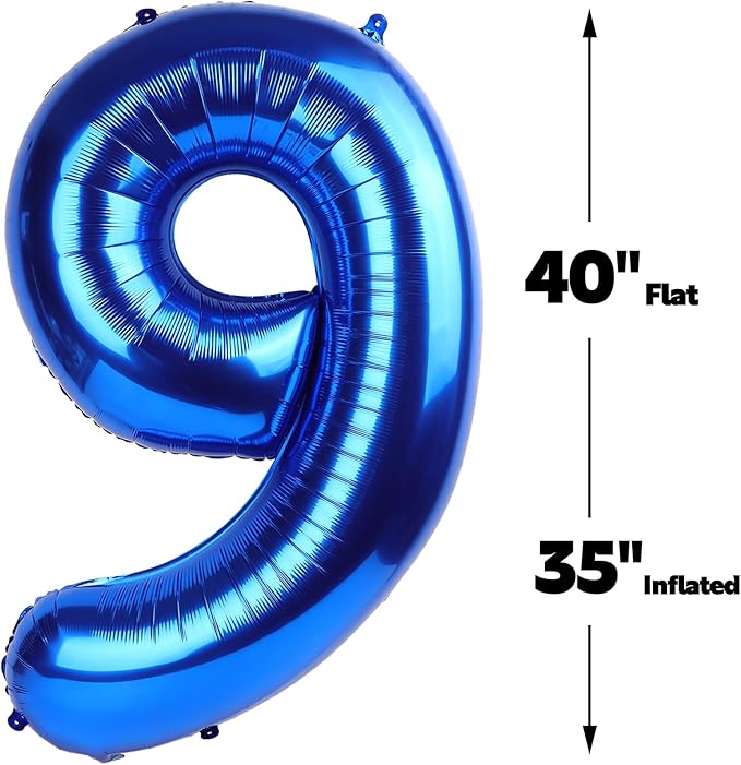 40 Inch Big Navy Blue 9 Balloon Number, Jumbo Giant Happy 9th 19 29 39 49 99 Birthday Party Decorations, Large Nine Mylar Foil Anniversary Birthday Party Engagement Decorations