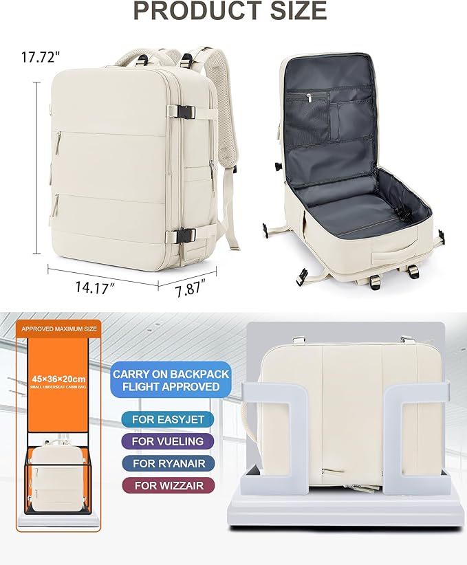 coowoz Large Travel Backpack Carry On for Women Man Gym Backpacks with Laptop Compartment Mochila de Viaje Teacher Personal Item Backpack Rucksack Airplane Accessories Must Haves Beige