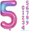 Rainbow Gradient Number 5 Balloon for Girls, 40 Inch Large Blue Pink Purple Number 0-9 Foil Mylar Helium Digital 5 Balloons Set for Women Birthday Anniversary Party Decorations Celebration Supplies
