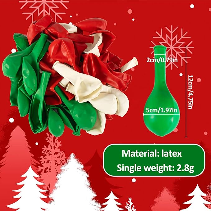 100PCS Christmas Balloons Garland Arch - MAQIHAN Xmas Red Green White Balloons Christmas Birthday Party Decorations Latex Balloons Globos Para Decoracion De Fiestas Tree Baloons Party Supplies 12 Inch