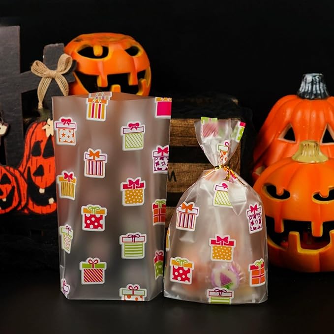 FERENLI 50 Pack Matte Cellophane Treat Bags with Twist Ties Plastic Goodie Bags for Gift Wrapping Birthday Party Favor Candy Cookie Food Storage Packaging (6.3x9.4 inch (16x24 cm))