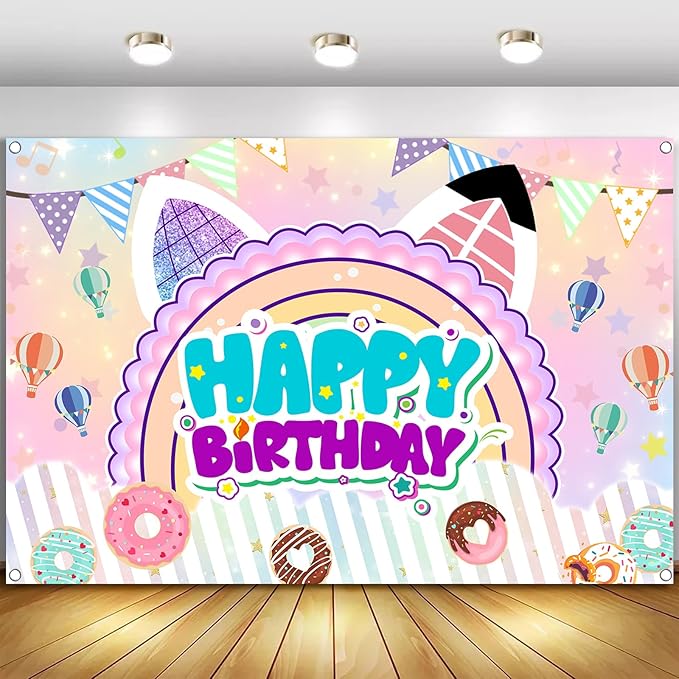 5x3ft Cute Cartoon Cat Theme Backdrop Cartoon Photography Background Kids Boys Girls Birthday Party Decorations Photo Booth Banner Props