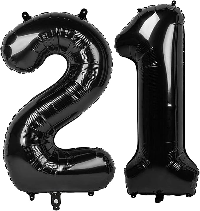 Black Number 21 Balloon 40 inch, Numbers 21 12 Birthday Balloons for Boy Girl, Black Foil 21 Balloon for 21 12 Birthday Party, Anniversary Celebration Decorations