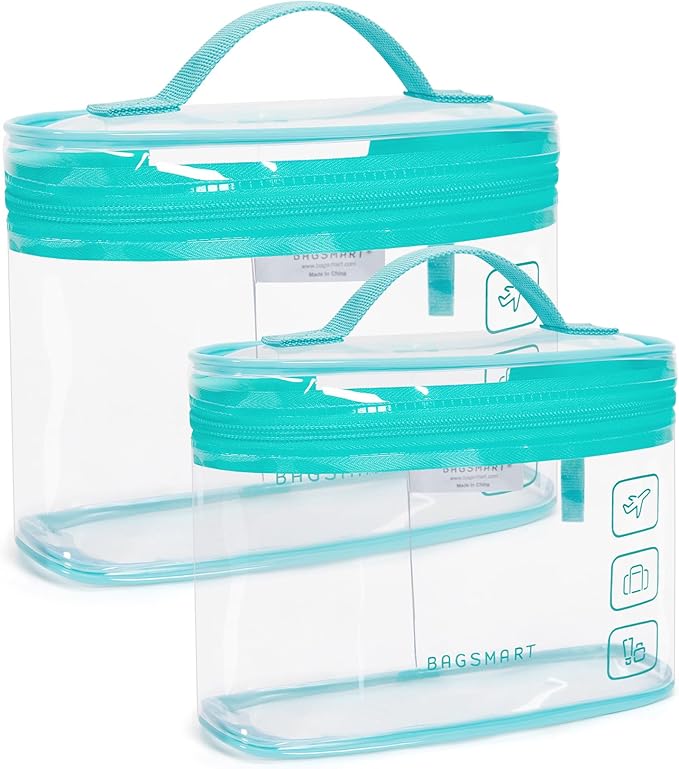 BAGSMART TSA Approved Toiletry Bag, 2 Pack Clear Makeup Cosmetic Bag Organizer, Quart Size Travel Bag for Toiletries, Carry-on Travel Accessories Essentials, Green-2pcs