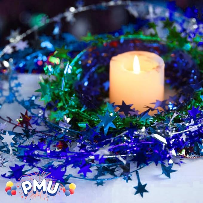PMU 300 Ft Star Wire Shiny Garland Royal Blue - Halloween, Christmas Party, Wedding, Birthday, Festive Home Decoration Ornament Royal Blue (12pc-25Ft Each)