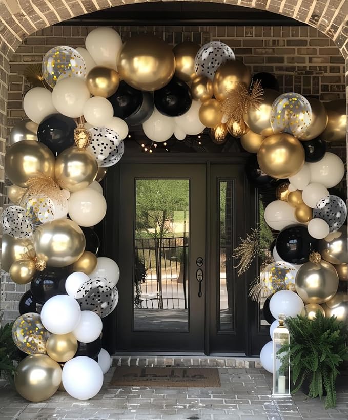 300 Pcs Black Gold Confetti Balloons Set Lncludes 12 inch Black White Gold and Confetti Balloons for Birthday Party Supplies Wedding Graduation Decorations