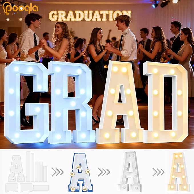 Pooqla 3FT Marquee Light Up Letters, Cool White and Warm White LED Big Mosaic Marquee Letters 3 Feet, Giant Letter Sign for Balloons Birthday Anniversary Wedding Party Decoration, Letter U