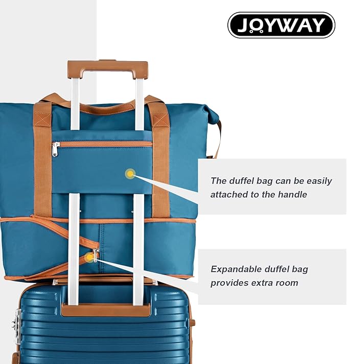 Joyway Carry On Luggage 20 Inch Expandable Suitcase with Spinner Wheel, 4 Piece Hard Shell Luggage Set with TSA Lock(Blue brown)