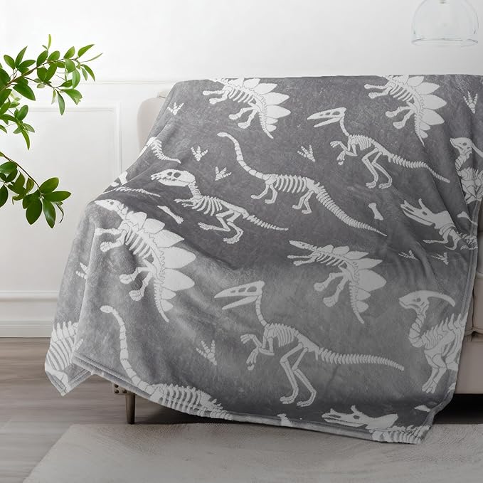 TEHALK Dinosaur Glow in The Dark Blanket for Boys/Girls/Toddler/Baby, Dinosaur Toys for Boy Age 3-12, Cute Funny Kids Throw Blanket for Birthday/Gifts 40"x 60"