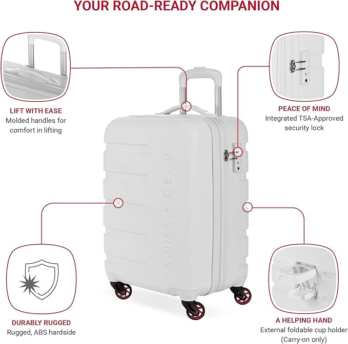 SwissGear 7366 Signature Hardside Expandable Luggage with Spinner Wheels, TSA Lock, Cup-Holder, White, 2-Piece Set (19/27)