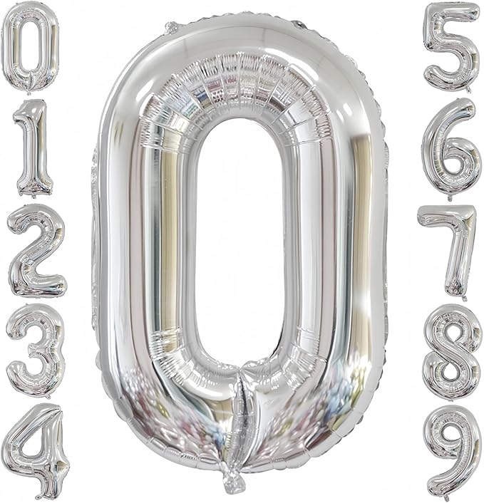 Silver 0 Balloon,40 Inch Number 0 Balloon,Birthday Balloon Decorations,Helium Silver 0 Balloon Number for Birthday Party Decorations