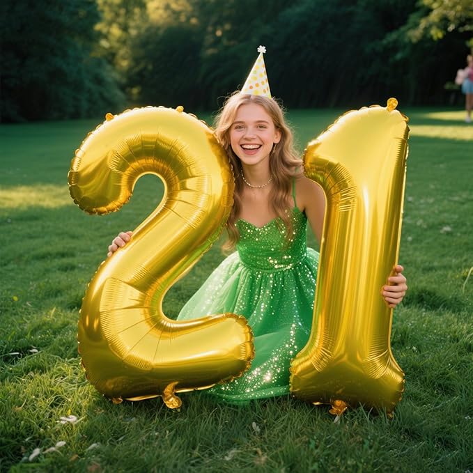 40 Inch Gold Balloon Number 21 Balloon,Jumbo Mylar Foil Helium Balloon for 21 Birthday Digital Balloons for Birthday Party,Wedding Anniversary Party Decorations