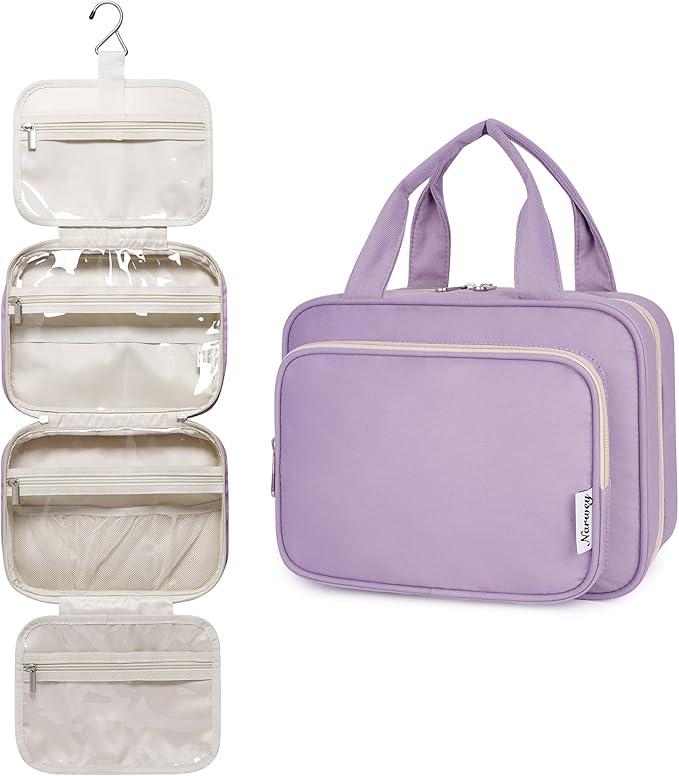 Narwey Hanging Toiletry Bag for Women Travel Makeup Bag Organizer Toiletries Bag for Travel Size Essentials Accessories Cosmetics (Purple (Medium))