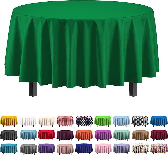 Exquisite 12-Pack Premium Plastic Tablecloth 12-Pack Premium Plastic Tablecloth 84in. Round Table Cover - Emerald Green