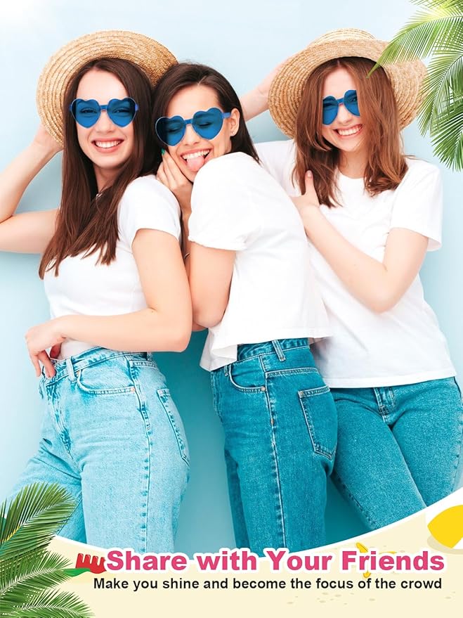 12 Pairs Heart Shaped Sunglasses for Women Colorful Glasses Fun Trendy Transparent Heart Sunglasses Party Favor