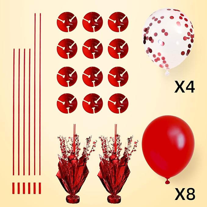 2 Set Red Balloon Centerpieces for Tables Red Balloons Stand Kit for Birthday Party Graduation Baby Shower Valentine's Day Wedding Prom Cake Retirement Table Top Decorations