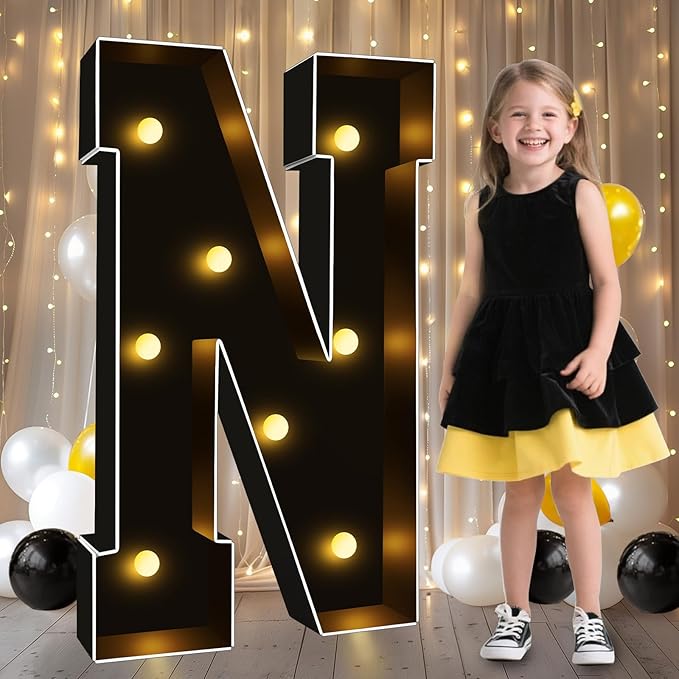 Pooqla 3FT Marquee Light Up Letters, Black LED Party Decor Large Marquee Letters 3 Feet Tall, Giant Mosaic Letter for Birthday Graduation Anniversary Wedding Decoration, Letter N