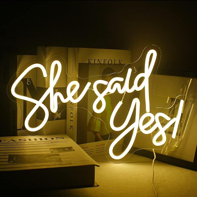 Gamerneon She Said Yes Neon Sign Warm White LED Word Neon Lights for Wall Decor Proposal Decorations USB Letter Neon Light Signs for Bachelorette Engagement Party Bridal Shower Romantic Night