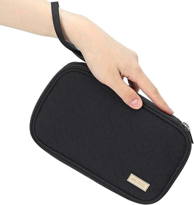 NISHEL Travel Cord Organizer Case, Double Layers Tech Electronic Bag, Essentials for Charger, Cable, Phone, Flash drive, Medium, Black