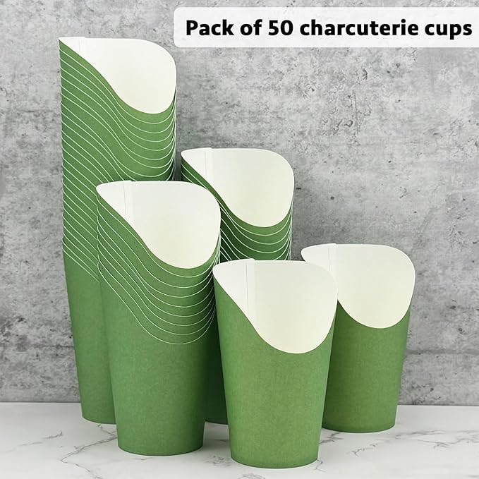 CAMKYDE 50 Pcs French Fries Holder, 12oz Disposable Paper French Fry Cups Charcuterie Cups for all Occasions (12oz, Sage Green)